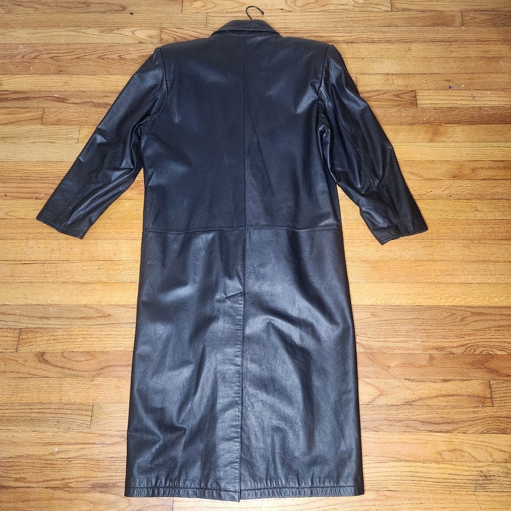 Vintage G3 GIII Leather Trench Coat Jacket Womens Medium 90s 80s Pockets - Picture 2 of 11